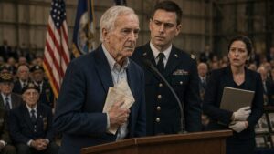 The Young Officer Tried To Remove The Old Man From The Podium, Then Saw His Face In The Memorial Photo