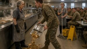 The Young Soldier Dumped His Tray at the Old Cafeteria Woman’s Feet, Then Saw the Scar Under Her Glove