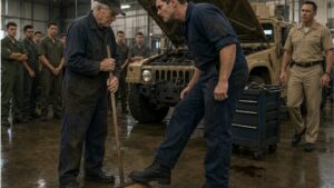 The Young Mechanic Put His Boot on the Old Veteran’s Broom Before Learning Why He Still Swept That Bay