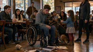 When the Service Dog Licked Away His Tears, the Entire Coffee Shop Finally Saw the Cost of His Youth