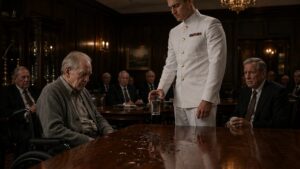The Officer Pointed at the Spilled Water Before He Learned Why the Old Sailor Stayed Silent