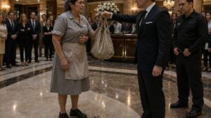 La limpiadora viuda acusada por un reloj robado que recuperó su nombre frente al mármol del hotel