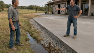 He Poured a Concrete Pad Across the Farm Line—Then the First Heavy Rain Exposed What He Had Buried