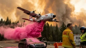 The Fire Retardant Slurry Dropped on the Hillside Mountain Road