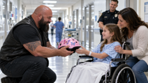 The Injured Little Girl In The Wheelchair And Her Rescuer