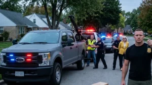 The Matte Gray Army Investigation Truck Hooked Beside the Sidewalk