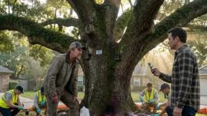 The Poisoned Heritage Oak Tree Along The Suburban Boundary Driveway
