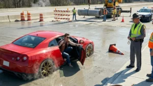 The Quick Set Concrete Curing Under the Red Coupe Axles