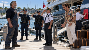 The Salt Stained Mooring Line In The Marina And The Admiral