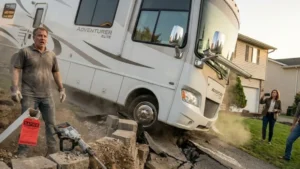 The Smashed Retaining Wall And The Collapsing Luxury Motorhome